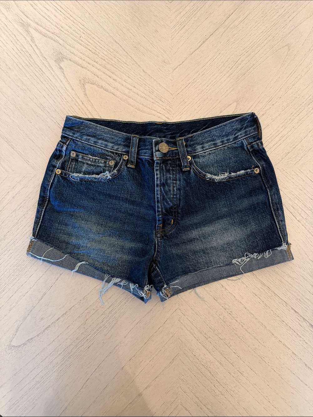 Moussy Vintage Mid Rise Distressed Denim Shorts Blue Size 28 - [PH1102]